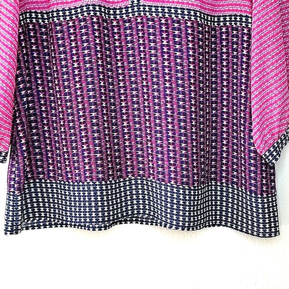 WILLI SMITH Women's Pink Blue 3/4 Sleeve V-Neck Patterned Sheer Blouse size XL - Picture 3 of 12